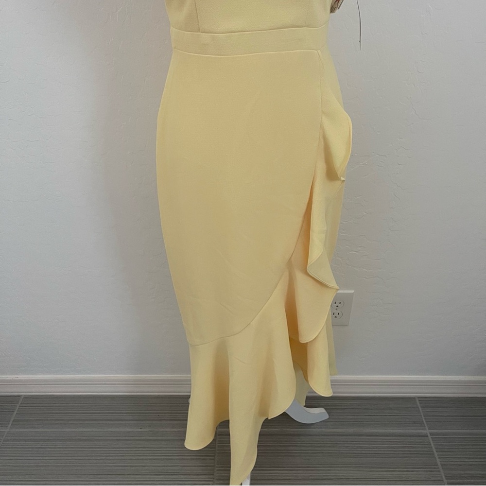 🌸 NWT - XSCAPE Lemon Yellow Slit Wrap Sleeveless Dress Size 2 - Picture 4 of 8